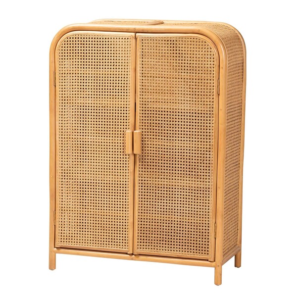 Bali & Pari Curacao Modern Bohemian Light Honey Rattan 2-Door Storage Cabinet - 243-13569-ZORO