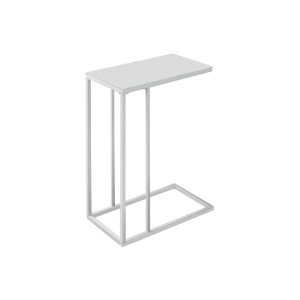 Homeroots 24 in. White Metal with Frosted Tempered Glass Accent Table - 332991