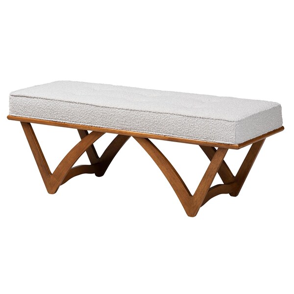 Baxton Studio Chenoa Japandi Light Grey Boucle Fabric and Walnut Brown Finished Wood Bench - 233-13319-ZORO