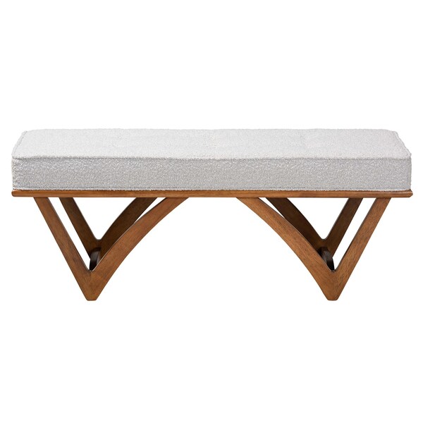 Baxton Studio Chenoa Japandi Light Grey Boucle Fabric and Walnut Brown Finished Wood Bench - 233-13319-ZORO