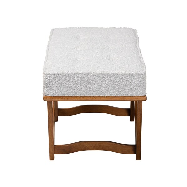 Baxton Studio Chenoa Japandi Light Grey Boucle Fabric and Walnut Brown Finished Wood Bench - 233-13319-ZORO