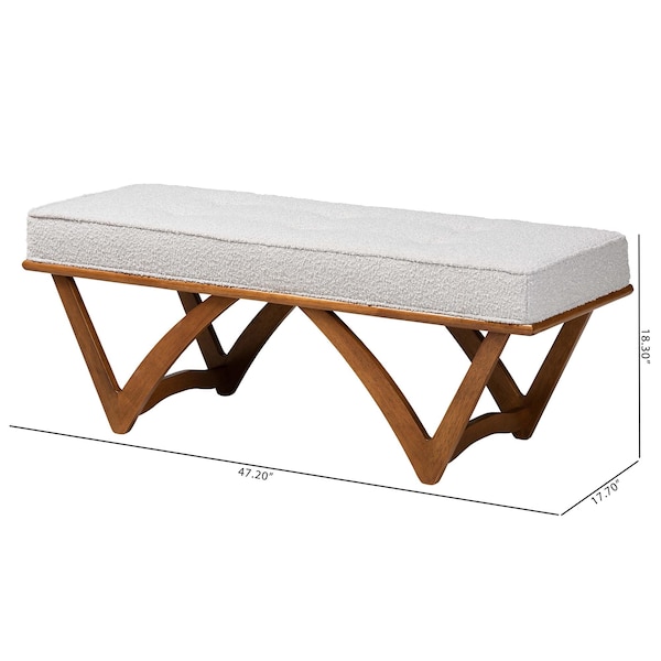 Baxton Studio Chenoa Japandi Light Grey Boucle Fabric and Walnut Brown Finished Wood Bench - 233-13319-ZORO