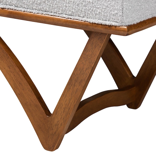 Baxton Studio Chenoa Japandi Light Grey Boucle Fabric and Walnut Brown Finished Wood Bench - 233-13319-ZORO