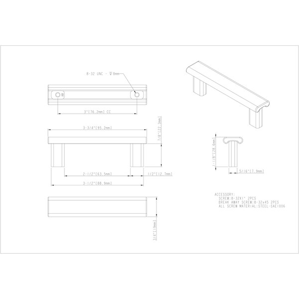 Elements By Hardware Resources 3" Center-to-Center Satin Nickel Square Park Cabinet Pull - 183-3SN