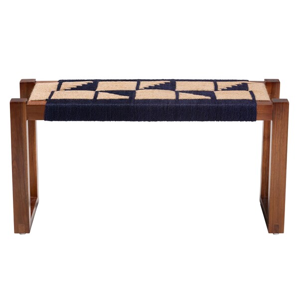 Bali & Pari Jerilyn Modern Bohemian Two-Tone Seagrass and Acacia Wood Accent Bench - 240-13461-ZORO