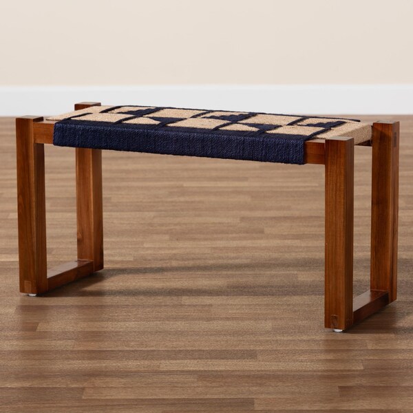 Bali & Pari Jerilyn Modern Bohemian Two-Tone Seagrass and Acacia Wood Accent Bench - 240-13461-ZORO