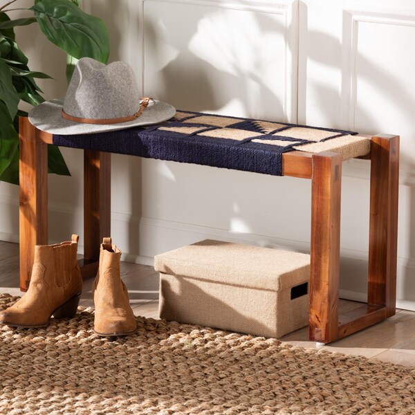 Bali & Pari Jerilyn Modern Bohemian Two-Tone Seagrass and Acacia Wood Accent Bench - 240-13461-ZORO