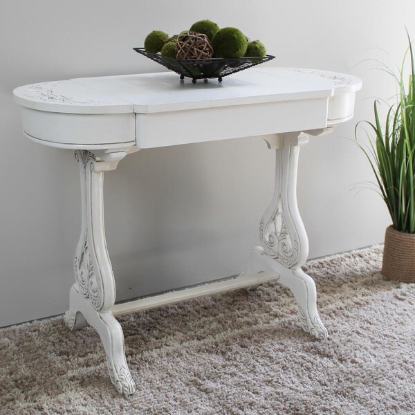 International Caravan Windsor Carved Wood Writing Table with Flip Up Drawers, Antique White - ZM-3819-AW
