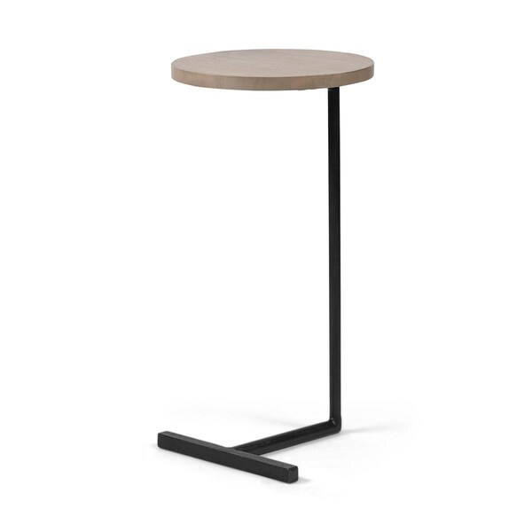 Homeroots Wood Round Top Accent Table with Black Iron Base, Brown - 380694