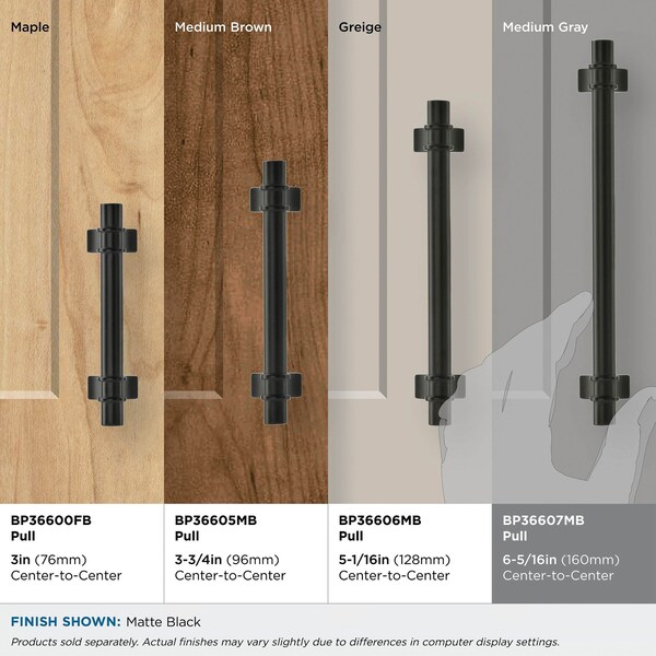 Amerock Davenport 6-5/16 in 160 mm Center-to-Center Matte Black Cabinet Pull - BP36607MB