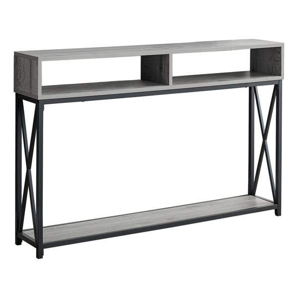 Gfancy Fixtures 48 in. Rectangular Grey with Black Metal Hall Console with 2 Shelves Accent Table - GF3099640