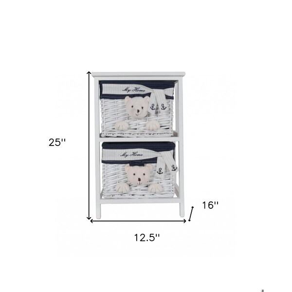 Homeroots WhiteBlue Portable 2 Drawers 12.5 x 16 x 25 in. - 364165