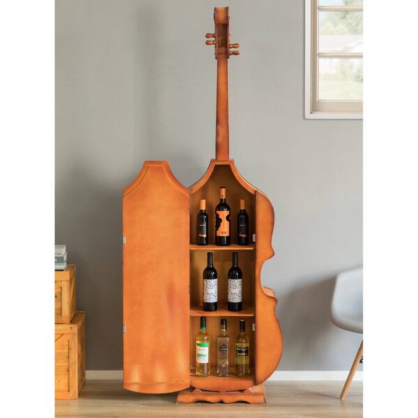 Vintiquewise 6.5 Feet Tall Violin, 3 Shelf Large Violin Shaped Cabinet With Door - QI003769