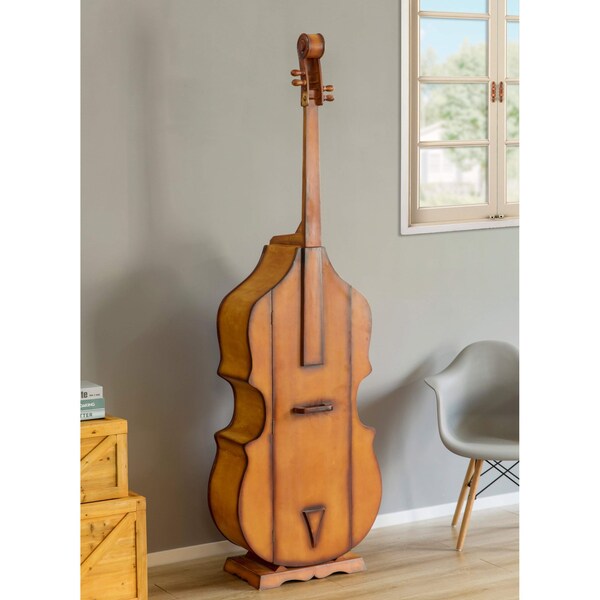 Vintiquewise 6.5 Feet Tall Violin, 3 Shelf Large Violin Shaped Cabinet With Door - QI003769