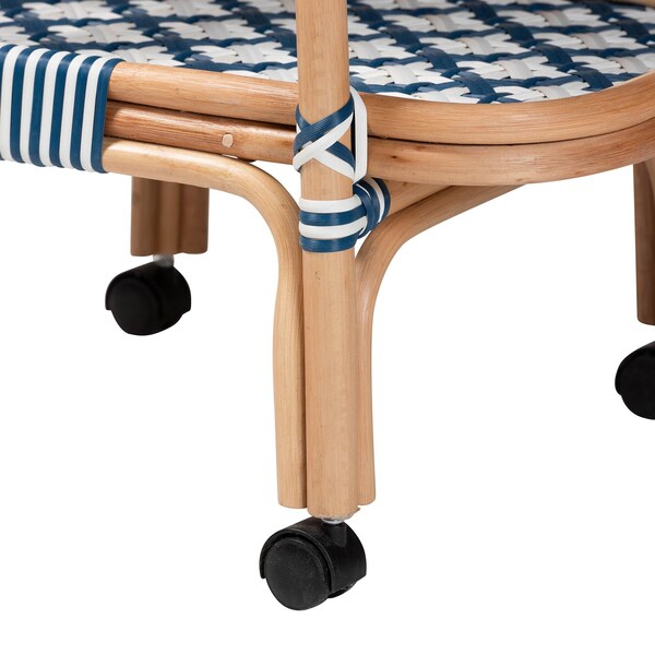 Bali & Pari bali and pari Chasca Modern Bohemian Blue and White Weaving and Natural Rattan Wine Cart - 238-13390-ZORO