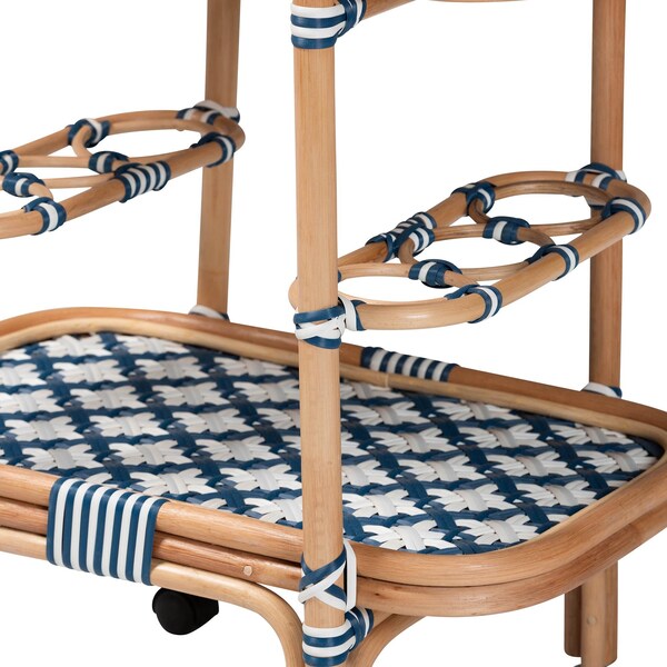 Bali & Pari bali and pari Chasca Modern Bohemian Blue and White Weaving and Natural Rattan Wine Cart - 238-13390-ZORO