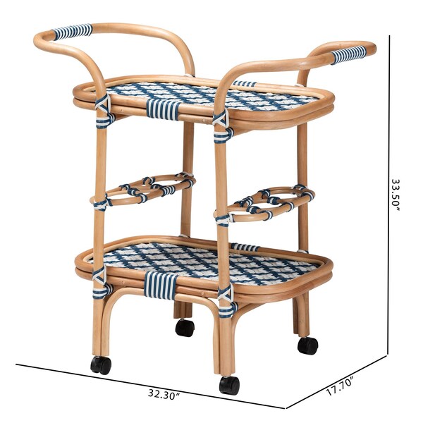 Bali & Pari bali and pari Chasca Modern Bohemian Blue and White Weaving and Natural Rattan Wine Cart - 238-13390-ZORO