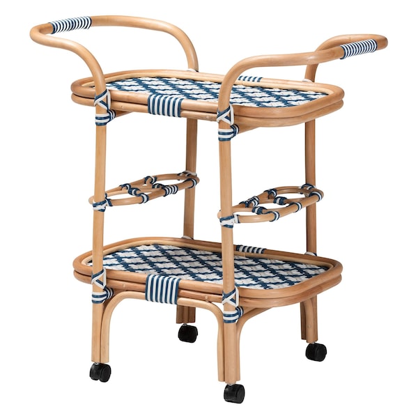 Bali & Pari bali and pari Chasca Modern Bohemian Blue and White Weaving and Natural Rattan Wine Cart - 238-13390-ZORO