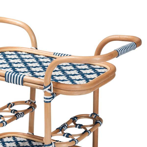 Bali & Pari bali and pari Chasca Modern Bohemian Blue and White Weaving and Natural Rattan Wine Cart - 238-13390-ZORO