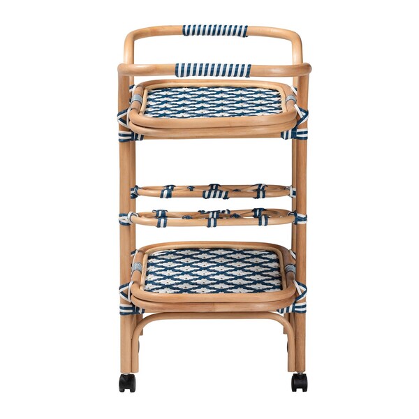 Bali & Pari bali and pari Chasca Modern Bohemian Blue and White Weaving and Natural Rattan Wine Cart - 238-13390-ZORO