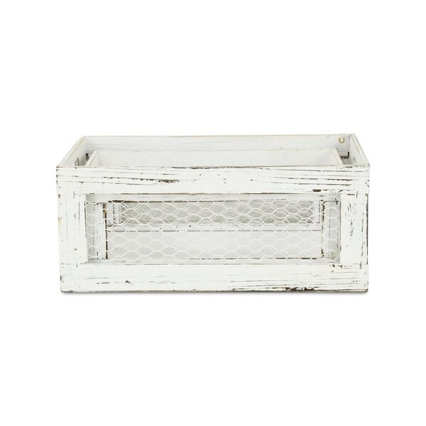 Palacedesigns Rustic Whitewash Chicken Wire Sides Wooden Crates - Set of 2 - PA3092021