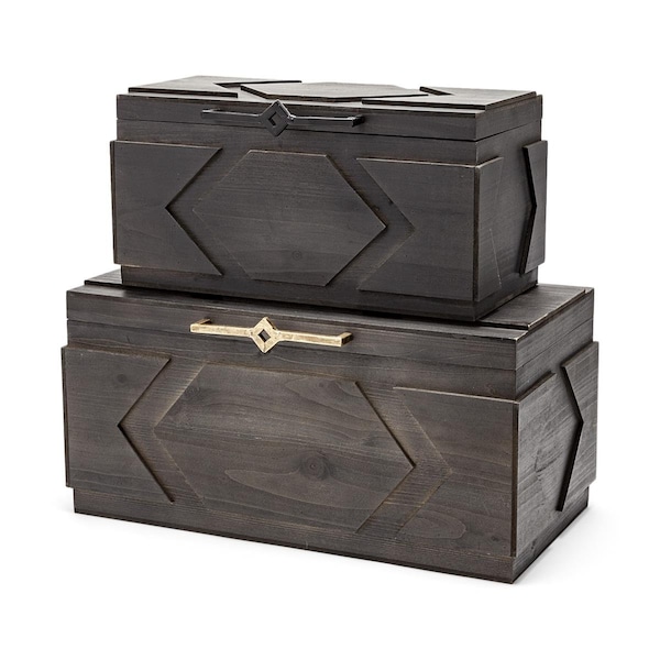 Homeroots 10 x 20 x 11 in. Brown Detailed Wooden Boxes - 392575