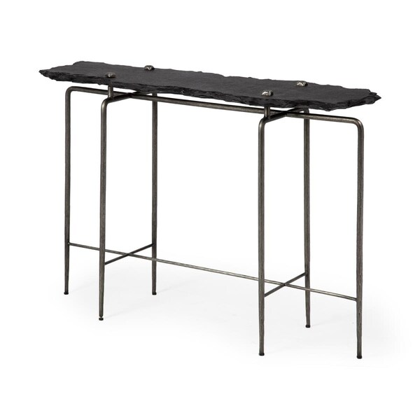 Homeroots Black Slate Console Table with Iron Base - 380219
