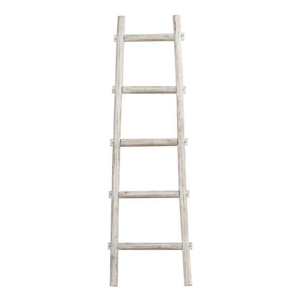 Benjara 2 x 59 x 18 in. Transitional Style Wooden Decor Ladder with 5 Steps, White - BM210391