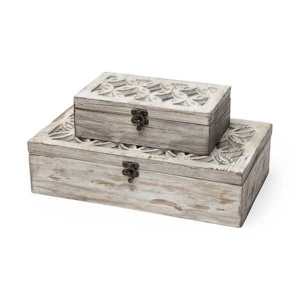 Palacedesigns 4 x 8 x 14 in. Distressed White Wooden Boxes - PA3094940