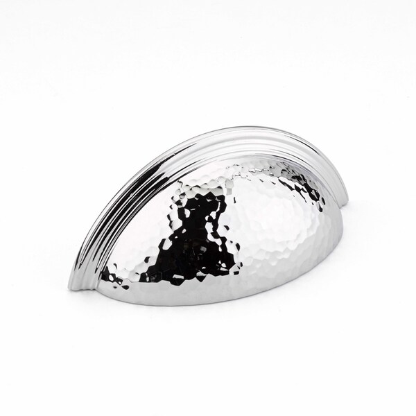 Schaub 3in Center to Center Atherton Hammered Plain Edge Cup Pull Polished Chrome Finish - 573-26