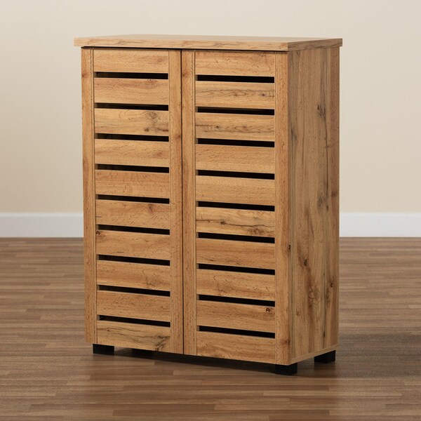 Baxton Studio Adalwin Modern and Contemporary Oak Brown Finished Wood 2-Door Shoe Storage Cabinet - 189-11986-ZORO
