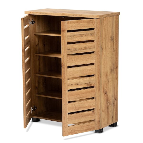 Baxton Studio Adalwin Modern and Contemporary Oak Brown Finished Wood 2-Door Shoe Storage Cabinet - 189-11986-ZORO