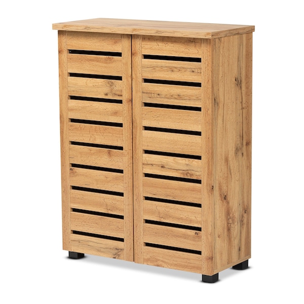 Baxton Studio Adalwin Modern and Contemporary Oak Brown Finished Wood 2-Door Shoe Storage Cabinet - 189-11986-ZORO