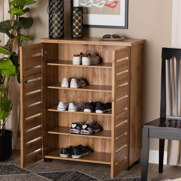 Baxton Studio Adalwin Modern and Contemporary Oak Brown Finished Wood 2-Door Shoe Storage Cabinet - 189-11986-ZORO