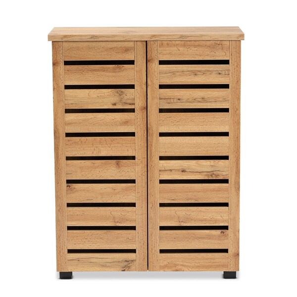 Baxton Studio Adalwin Modern and Contemporary Oak Brown Finished Wood 2-Door Shoe Storage Cabinet - 189-11986-ZORO