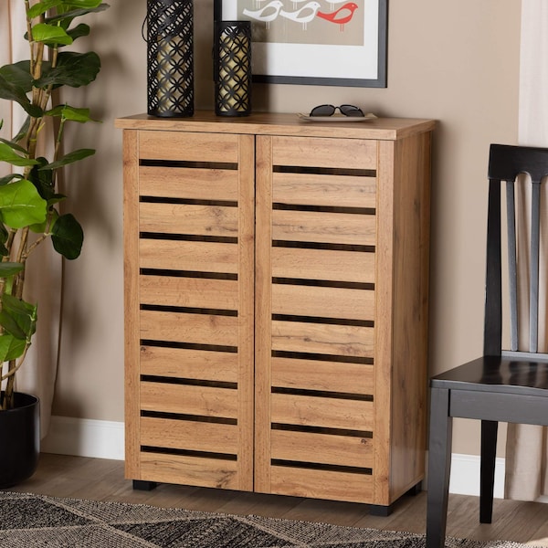 Baxton Studio Adalwin Modern and Contemporary Oak Brown Finished Wood 2-Door Shoe Storage Cabinet - 189-11986-ZORO