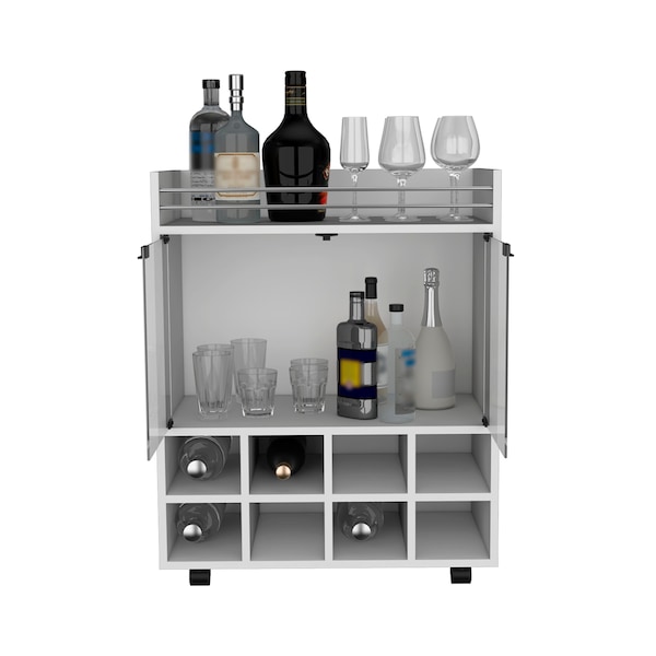 Tuhome St Andrews Bar Cart with Built-In 8-Bottle Rack. and Aluminum-Edged Top Surface-White - MLB9047