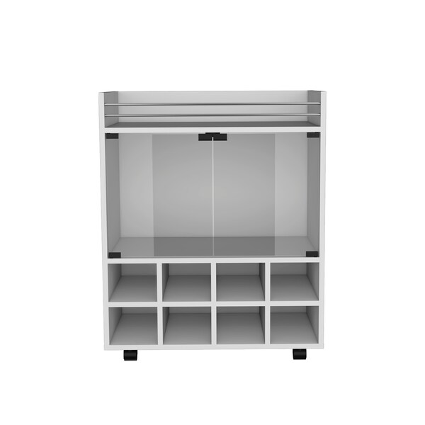 Tuhome St Andrews Bar Cart with Built-In 8-Bottle Rack. and Aluminum-Edged Top Surface-White - MLB9047