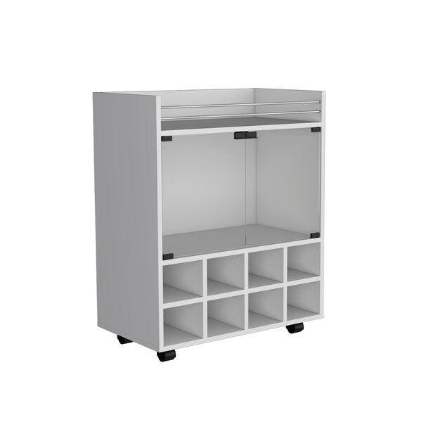 Tuhome St Andrews Bar Cart with Built-In 8-Bottle Rack. and Aluminum-Edged Top Surface-White - MLB9047