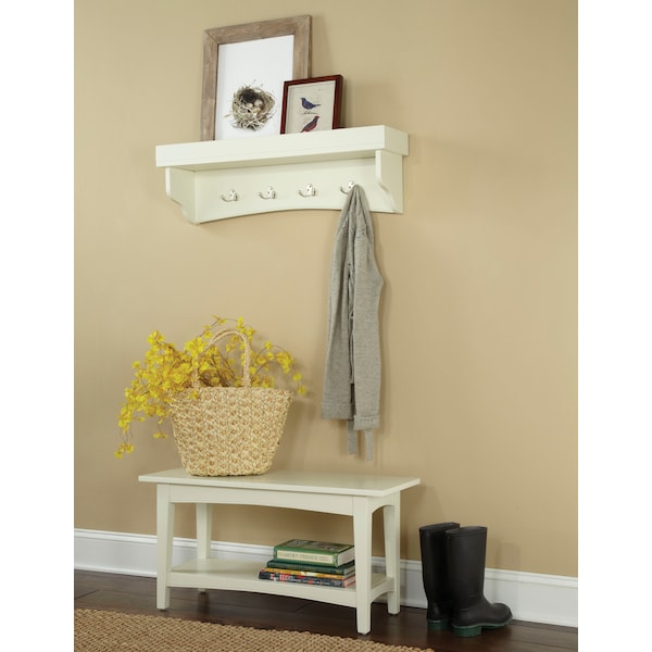 Alaterre Furniture Shaker Cottage Tray Shelf Coat Hook with Bench Set, Ivory - ASCA0309IV