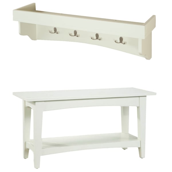 Alaterre Furniture Shaker Cottage Tray Shelf Coat Hook with Bench Set, Ivory - ASCA0309IV