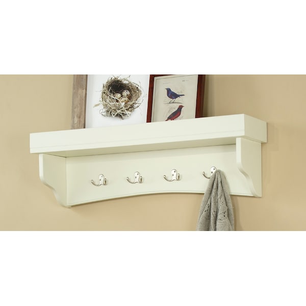 Alaterre Furniture Shaker Cottage Tray Shelf Coat Hook with Bench Set, Ivory - ASCA0309IV