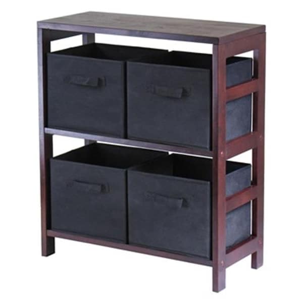 Winsome Winsome 92261 Capri 2 Section M Storage Shelf with 4 Foldable Black Fabric Baskets - Walnut and Black - 92261