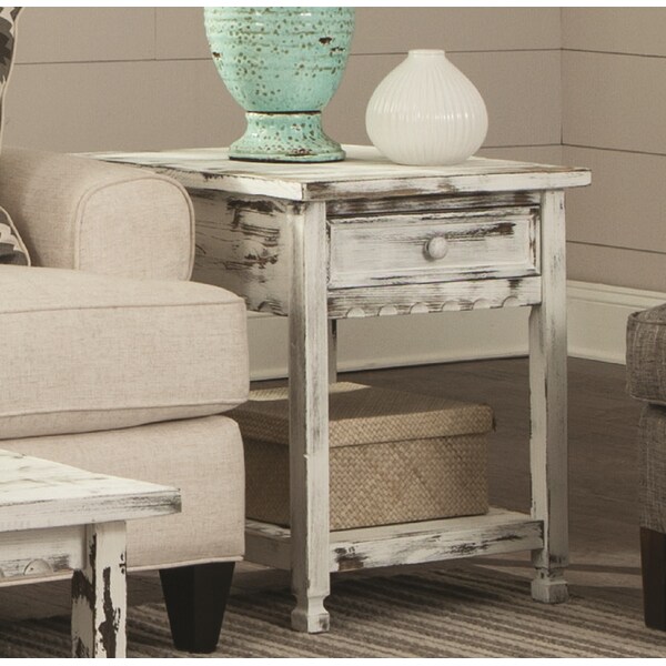 Alaterre Furniture Country Cottage End Table, Rustic White Antique Finish - ACCA01WA