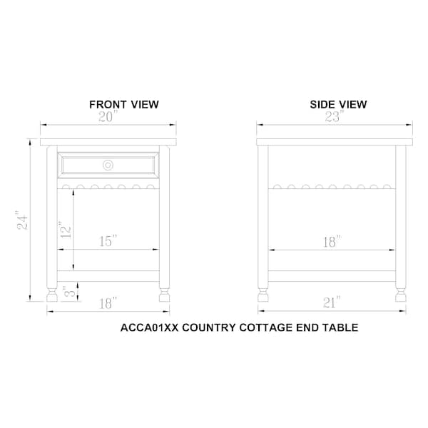 Alaterre Furniture Country Cottage End Table, Rustic White Antique Finish - ACCA01WA