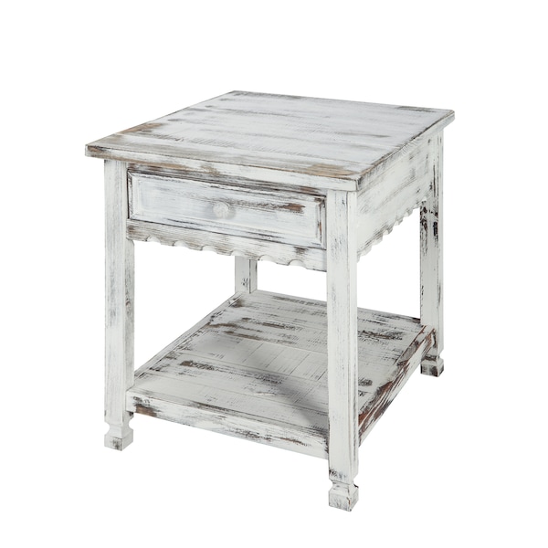 Alaterre Furniture Country Cottage End Table, Rustic White Antique Finish - ACCA01WA