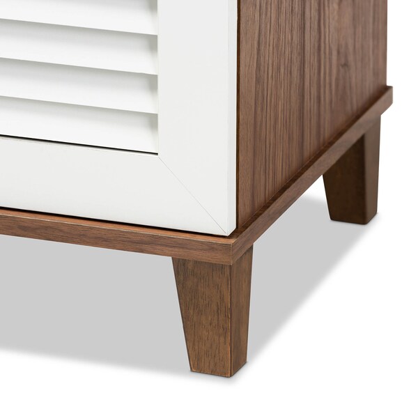 Baxton Studio Coolidge White and Walnut Wood 4-Shelf Shoe Storage Cabinet - 163-10392