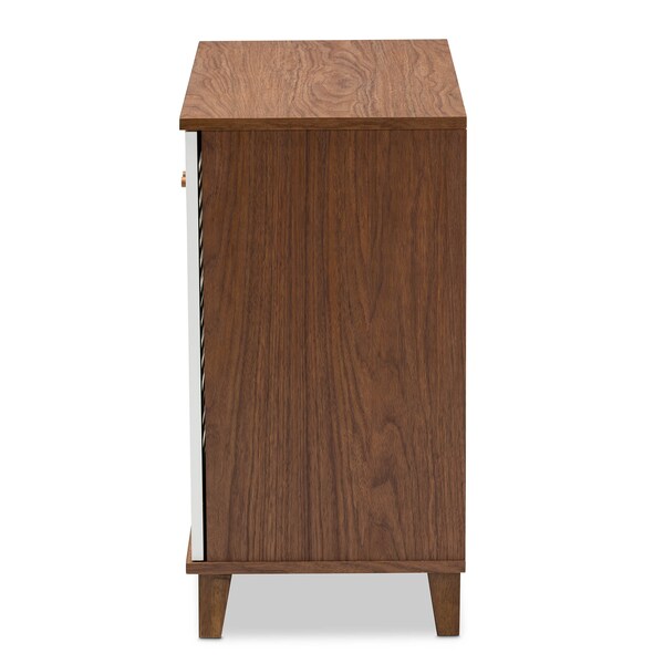Baxton Studio Coolidge White and Walnut Wood 4-Shelf Shoe Storage Cabinet - 163-10392
