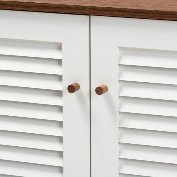 Baxton Studio Coolidge White and Walnut Wood 4-Shelf Shoe Storage Cabinet - 163-10392
