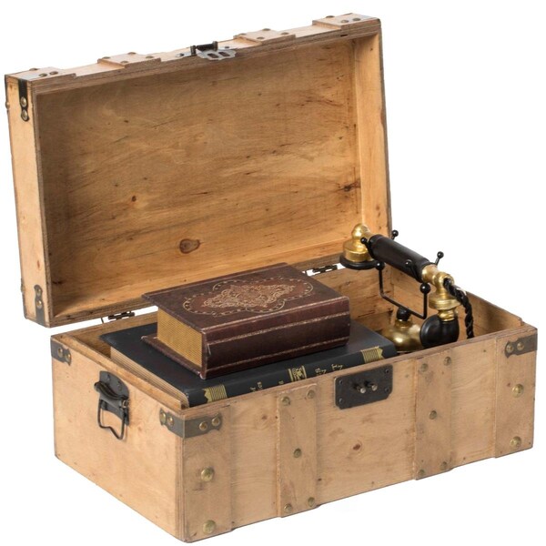 Vintiquewise Natural Wooden Style Trunk with Handles - Large - VI435614